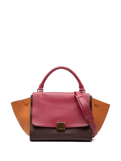 Pre-owned Celine 2014 Small Tricolor Leather Trapeze Satchel In Brown