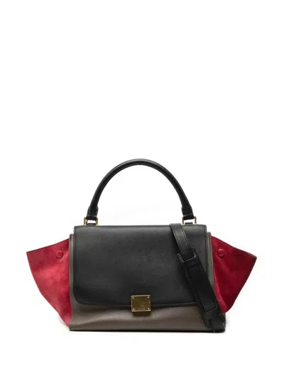 Pre-owned Celine 2014 Small Tricolor Leather Trapeze Satchel In Brown