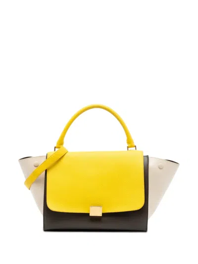 Pre-owned Celine 2014 Small Tricolor Leather Trapeze Satchel In Brown
