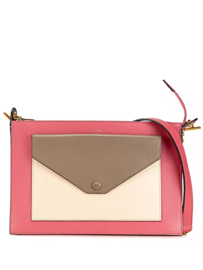 Pre-owned Celine 2014 Tricolor Leather Pocket Envelope Zip Crossbody Bag In 彩色