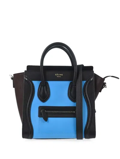 Pre-owned Celine 2014 Tricolor Micro Luggage Tote Bag In Black