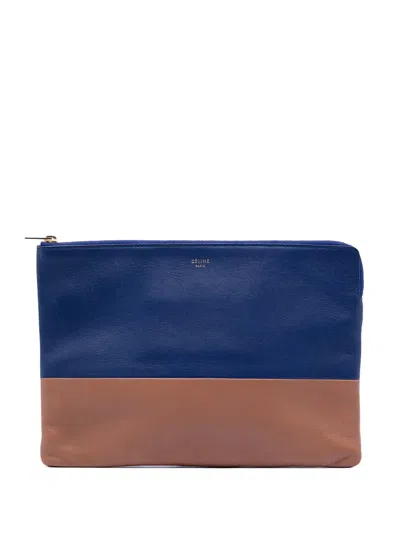 Pre-owned Celine 2015 Bicolor Lambskin Solo Clutch Bag In Blue