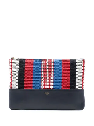 Pre-owned Celine 2015 Canvas Striped Solo Pouch Clutch Bag In Black