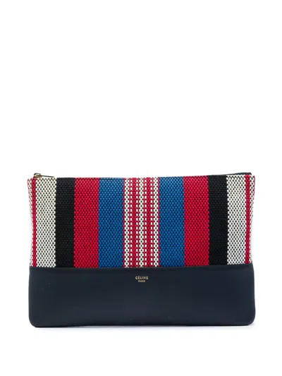 Pre-owned Celine 2015 Canvas Striped Solo Pouch Clutch Bag In Black