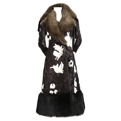 Pre-owned Celine 2015  By Phoebe Philo Cornely Embroidered Runway Coat With Fur Trim In Black