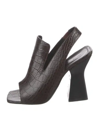 Pre-owned Celine 2015 Embossed Leather Slingback Sandals In Brown