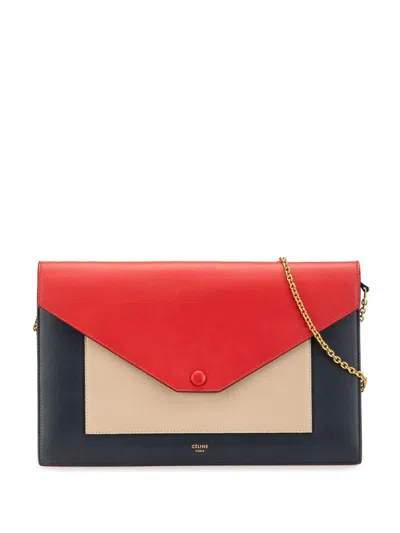 Pre-owned Celine 2015 Large Tricolor Leather Pocket Envelope Flap On Chain Crossbody Bag