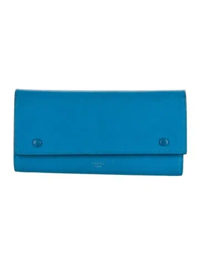 Pre-owned Celine 2015 Leather Continental Wallet In Blue