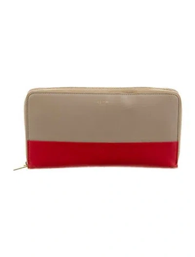 Pre-owned Celine 2015 Leather Continental Wallet In Neutrals/red