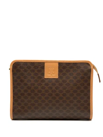 Pre-owned Celine 2015 Macadam Coated Canvas Clutch Bag In Brown