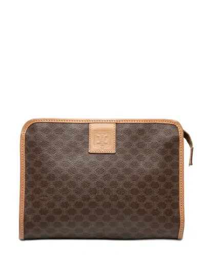 Pre-owned Celine 2015 Macadam Coated Canvas Clutch Bag In Brown