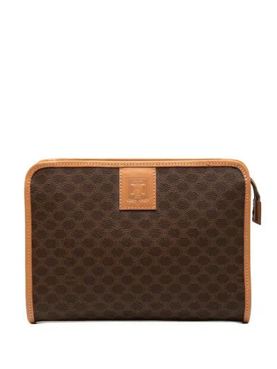 Pre-owned Celine 2015 Macadam Coated Canvas Clutch Bag In Brown