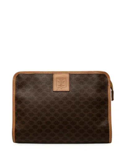 Pre-owned Celine 2015 Macadam Coated Canvas Clutch Bag In Brown