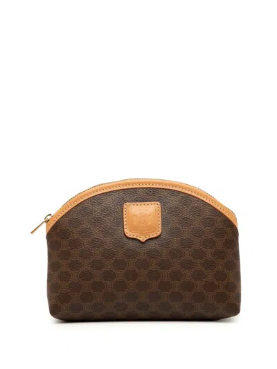 Pre-owned Celine 2015 Macadam Coated Canvas Pouch In Brown