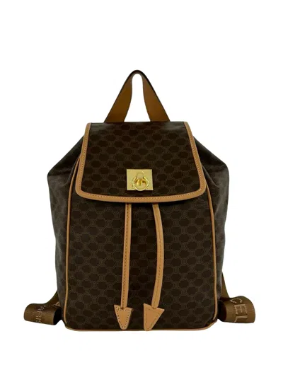 Pre-owned Celine 2015 Macadam Drawstring Backpack In Brown