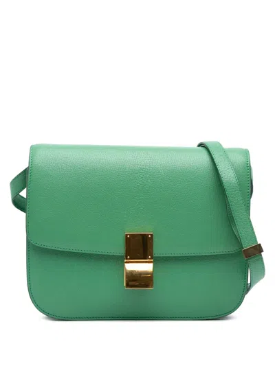 Pre-owned Celine 2015 Medium Calfskin Classic Box Crossbody Bag In Green