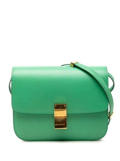 Pre-owned Celine 2015 Medium Calfskin Classic Box Crossbody Bag In Green