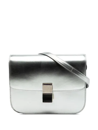 Pre-owned Celine 2015 Medium Calfskin Classic Box Crossbody Bag In Silver