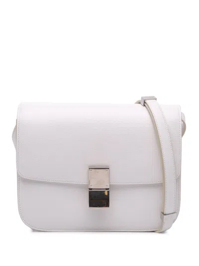 Pre-owned Celine 2015 Medium Calfskin Classic Box Crossbody Bag In White