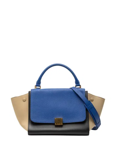 Pre-owned Celine 2015 Medium Tricolor Leather Trapeze Satchel In Black
