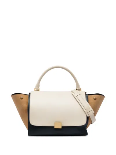 Pre-owned Celine 2015 Medium Tricolor Leather Trapeze Satchel In Black