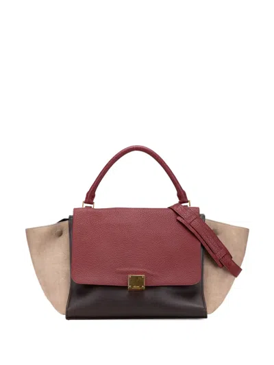 Pre-owned Celine 2015 Medium Tricolor Leather Trapeze Satchel In Red