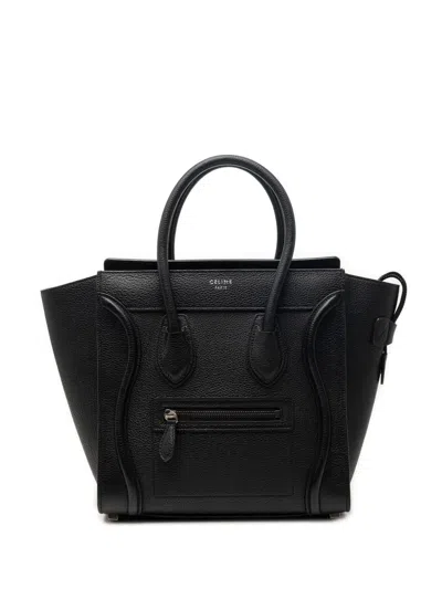 Pre-owned Celine 2015 Micro Drummed Calfskin Luggage Tote Bag In Black