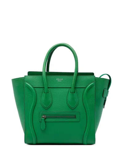 Pre-owned Celine 2015 Micro Drummed Calfskin Luggage Tote Bag In Green