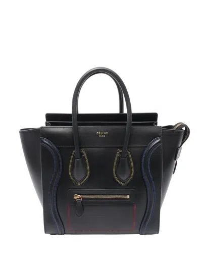 Pre-owned Celine 2015 Micro Smooth Calfskin Double Stitching Luggage Tote Handbag In Black