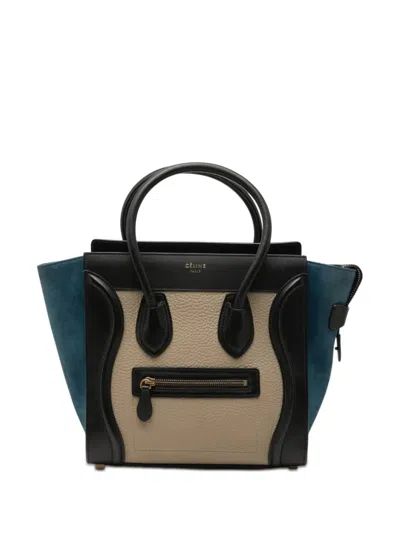 Pre-owned Celine 2015 Micro Tricolor Calfskin And Nubuck Luggage Tote Bag In Neutral