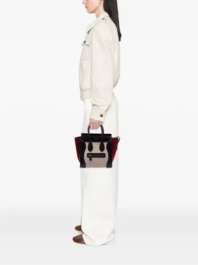 Pre-owned Celine 2015 Micro Tricolor Felt Wool And Calfskin Luggage Tote Bag In Black