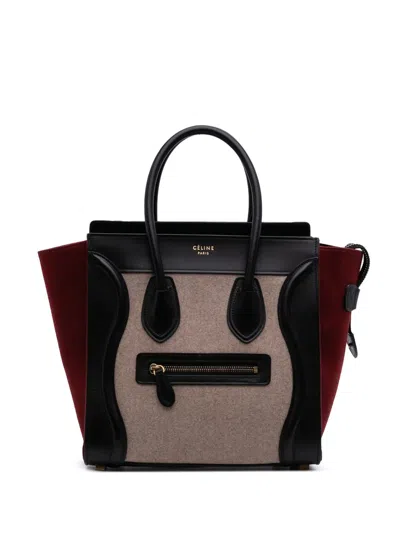 Pre-owned Celine 2015 Micro Tricolor Felt Wool And Calfskin Luggage Tote Bag In Brown