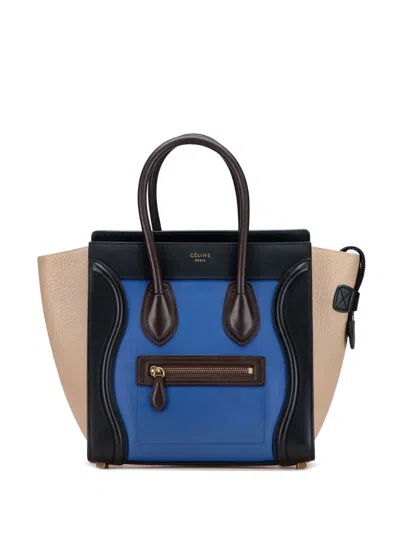 Pre-owned Celine 2015 Micro Tricolor Leather Luggage Tote Bag In Blue