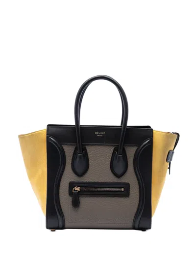Pre-owned Celine 2015 Micro Tricolor Leather Luggage Tote Bag In Brown