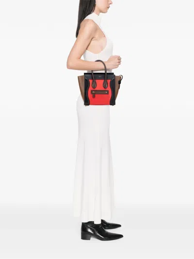 Pre-owned Celine 2015 Micro Tricolor Leather Luggage Tote Handbag In Multi