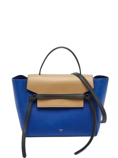 Pre-owned Celine 2015 Mini Belt Leather Tote Bag In Blue