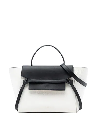 Pre-owned Celine 2015 Mini Bicolor Grained Calfskin Belt Bag Satchel In Black