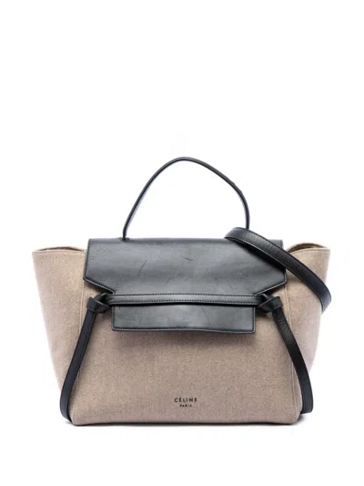 Pre-owned Celine 2015 Mini Felt And Calfskin Belt Satchel In Black