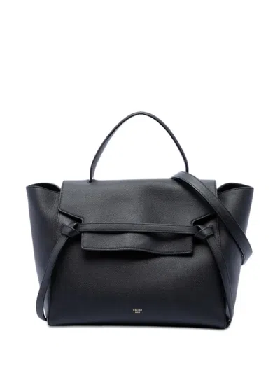 Pre-owned Celine 2015 Mini Grained Calfskin Belt Bag Satchel In Black
