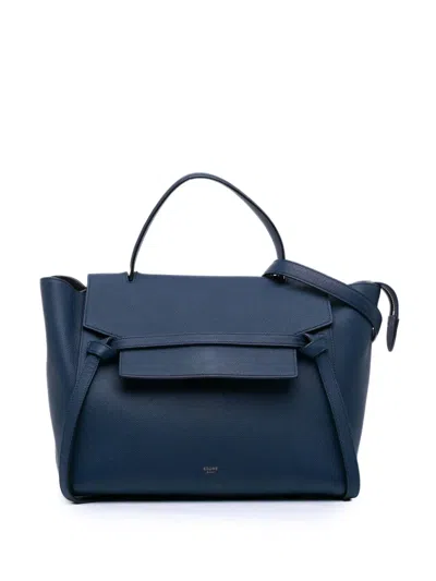 Pre-owned Celine 2015 Mini Grained Calfskin Belt Bag Satchel In Blue
