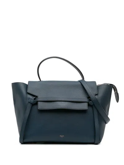 Pre-owned Celine 2015 Mini Grained Calfskin Belt Bag Satchel In Blue