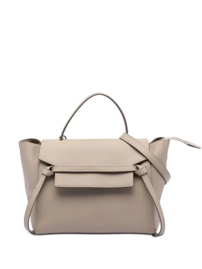 Pre-owned Celine 2015 Mini Grained Calfskin Belt Bag Satchel In Neutral