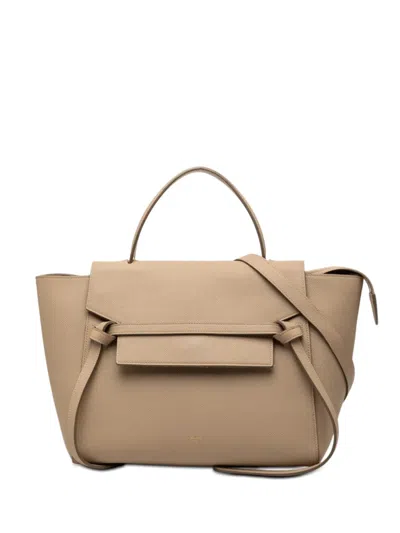 Pre-owned Celine 2015 Mini Grained Calfskin Belt Bag Satchel In Neutral