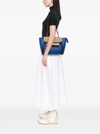 Pre-owned Celine 2015 Mini Tricolor Grained Calfskin Belt Bag Satchel In Blue