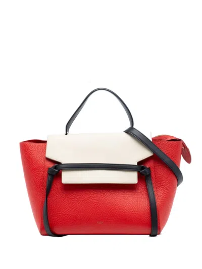 Pre-owned Celine 2015 Mini Tricolor Grained Calfskin Belt Bag Satchel In Red