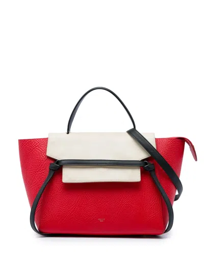 Pre-owned Celine 2015 Mini Tricolor Grained Calfskin Belt Bag Satchel In Red