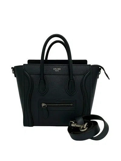 Pre-owned Celine 2015 Nano Drummed Calfskin Luggage Tote Bag In Black