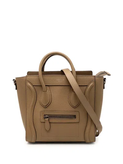 Pre-owned Celine 2015 Nano Leather Luggage Tote Satchel In Brown