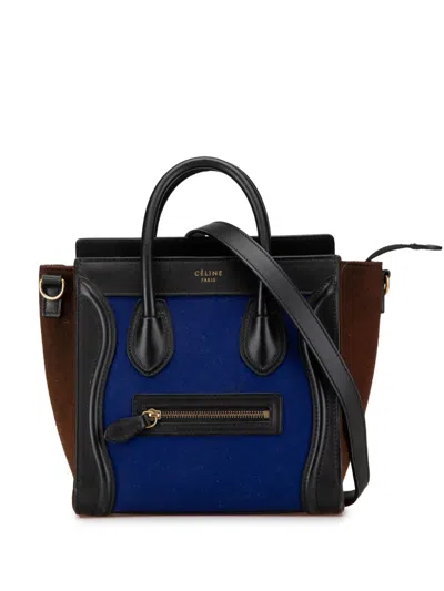 Pre-owned Celine 2015 Nano Tricolor Felt Luggage Tote Satchel In Blue