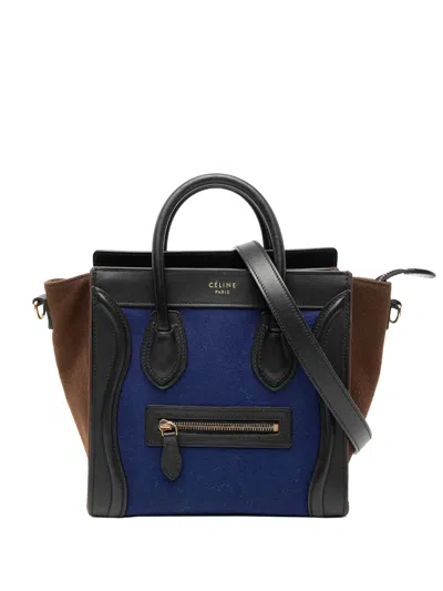 Pre-owned Celine 2015 Nano Tricolor Felt Luggage Tote Satchel In Blue